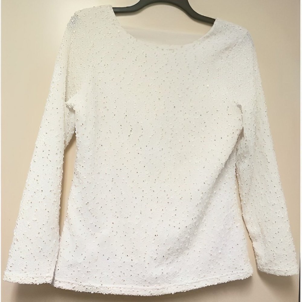 Jennifer Lopez cream boucle dressy blouse 3/4 sleeves open back XL